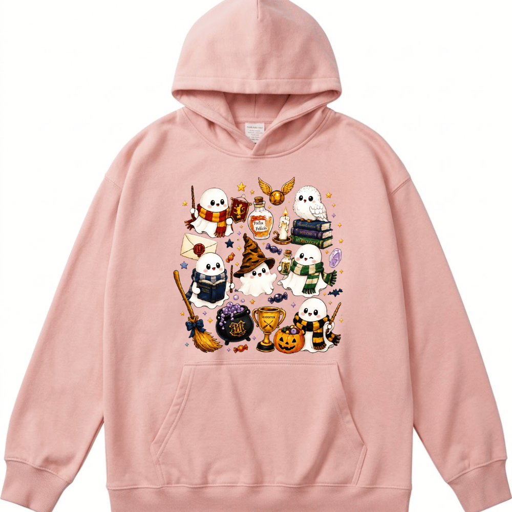 Halloween Cute Magical Ghost Hoodie, Cozy Halloween Party Hoodie