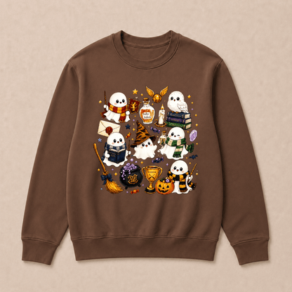 Halloween Cute Magical Ghost Long Sleeves, Cozy Halloween Party Sweatshirts