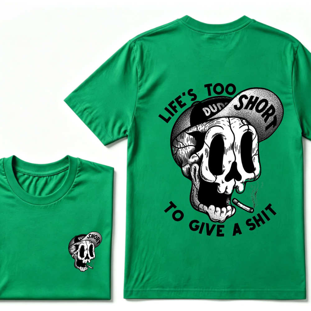 Life's Too Short To Give A Shyt Funny Skull Smoke Graphic Vintage T-Shirt