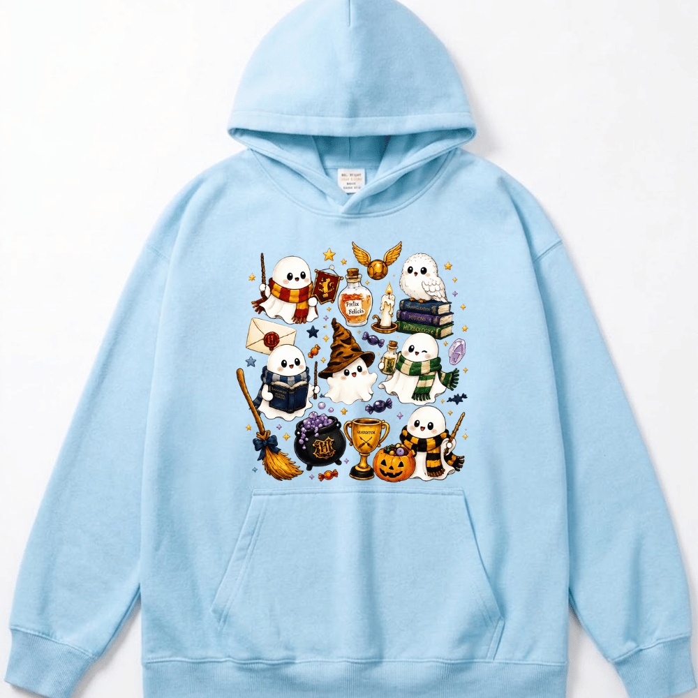Halloween Cute Magical Ghost Hoodie, Cozy Halloween Party Hoodie