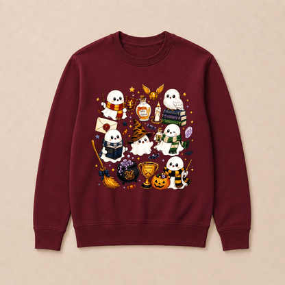 Halloween Cute Magical Ghost Long Sleeves, Cozy Halloween Party Sweatshirts