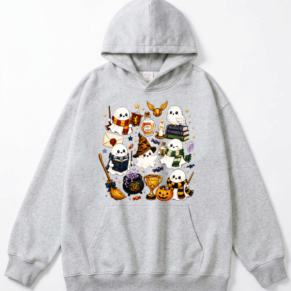 Halloween Cute Magical Ghost Hoodie, Cozy Halloween Party Hoodie