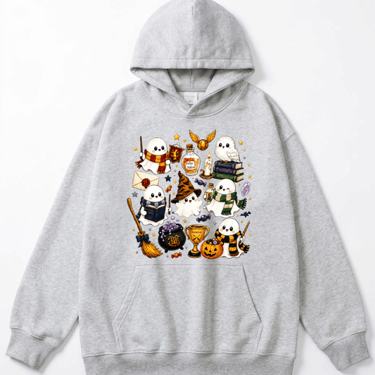 Halloween Cute Magical Ghost Hoodie, Cozy Halloween Party Hoodie