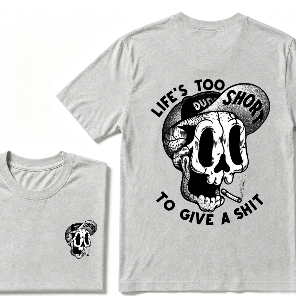Life's Too Short To Give A Shyt Funny Skull Smoke Graphic Vintage T-Shirt