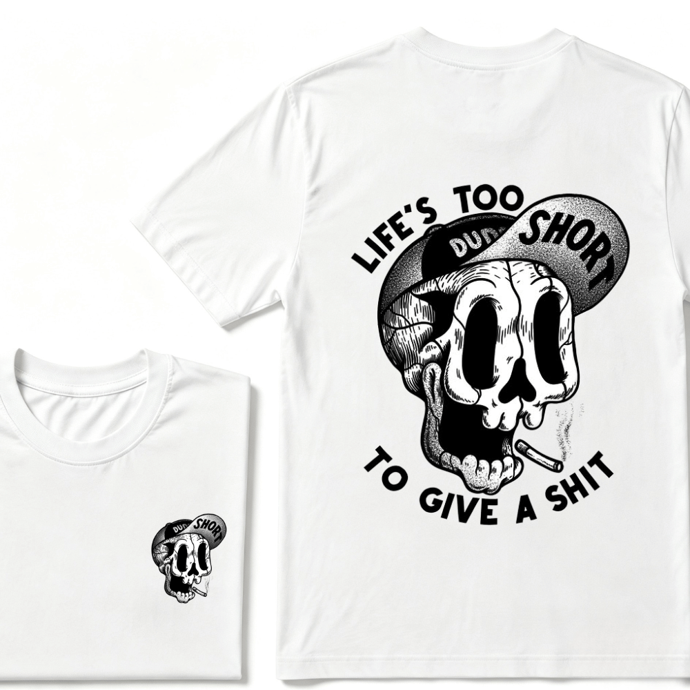 Life's Too Short To Give A Shyt Funny Skull Smoke Graphic Vintage T-Shirt