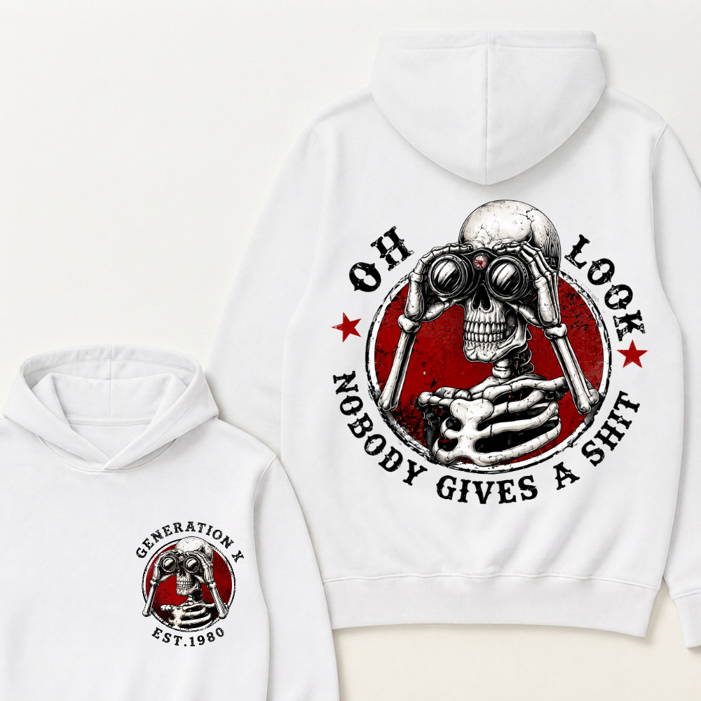 Generation X EST.Year Oh Look Nobody Gives A Shit Print Hoodie