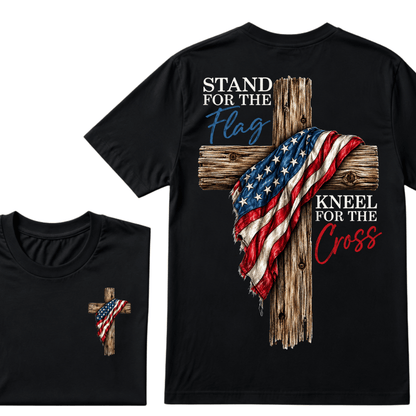 Stand For The Flag Kneel For The Cross Printed Casual T-Shirt