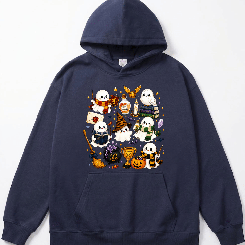Halloween Cute Magical Ghost Hoodie, Cozy Halloween Party Hoodie