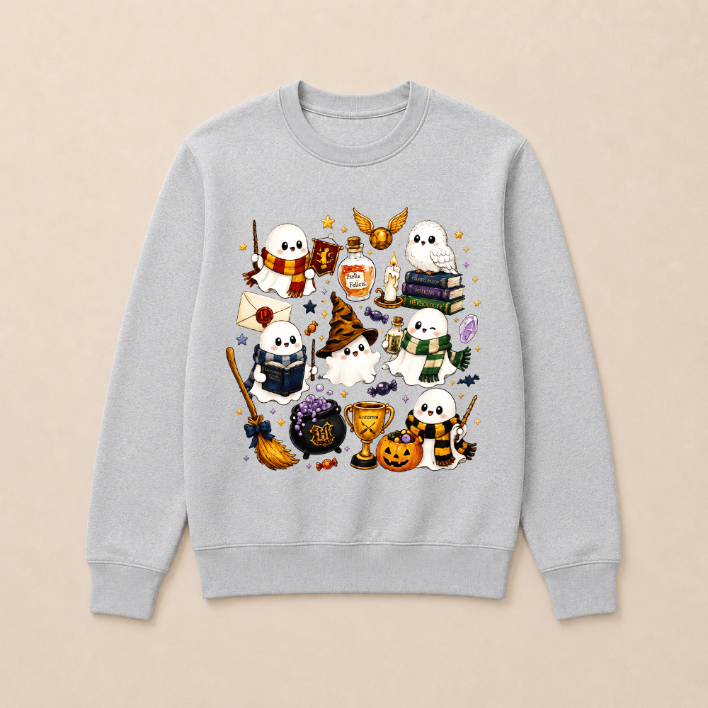 Halloween Cute Magical Ghost Long Sleeves, Cozy Halloween Party Sweatshirts