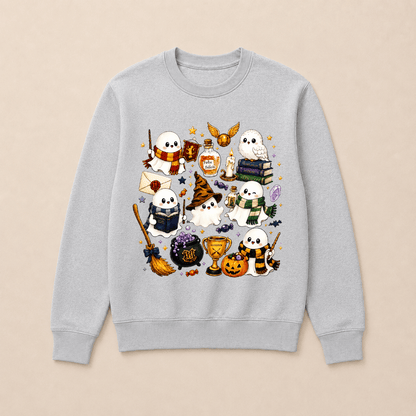 Halloween Cute Magical Ghost Long Sleeves, Cozy Halloween Party Sweatshirts