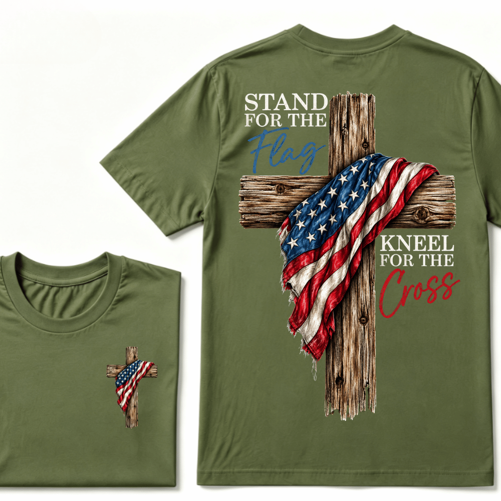 Stand For The Flag Kneel For The Cross Printed Casual T-Shirt