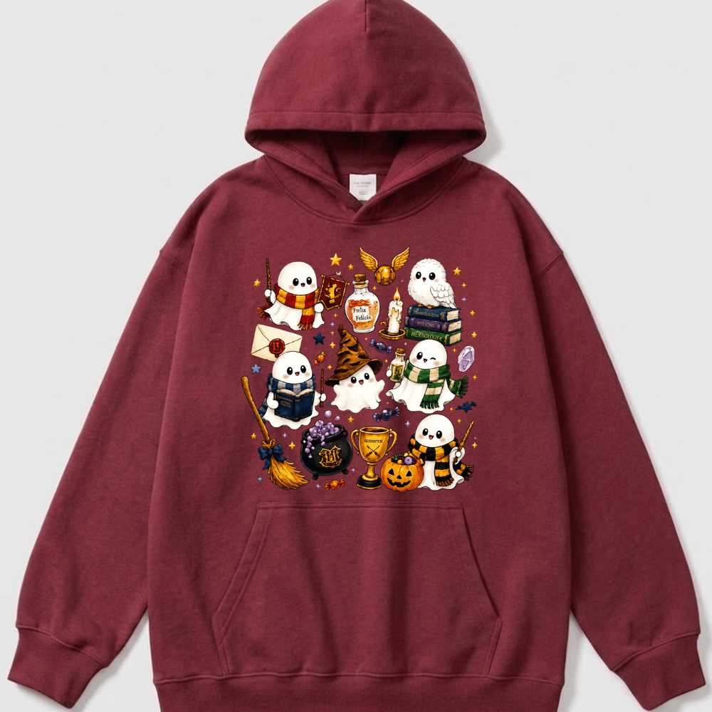 Halloween Cute Magical Ghost Hoodie, Cozy Halloween Party Hoodie