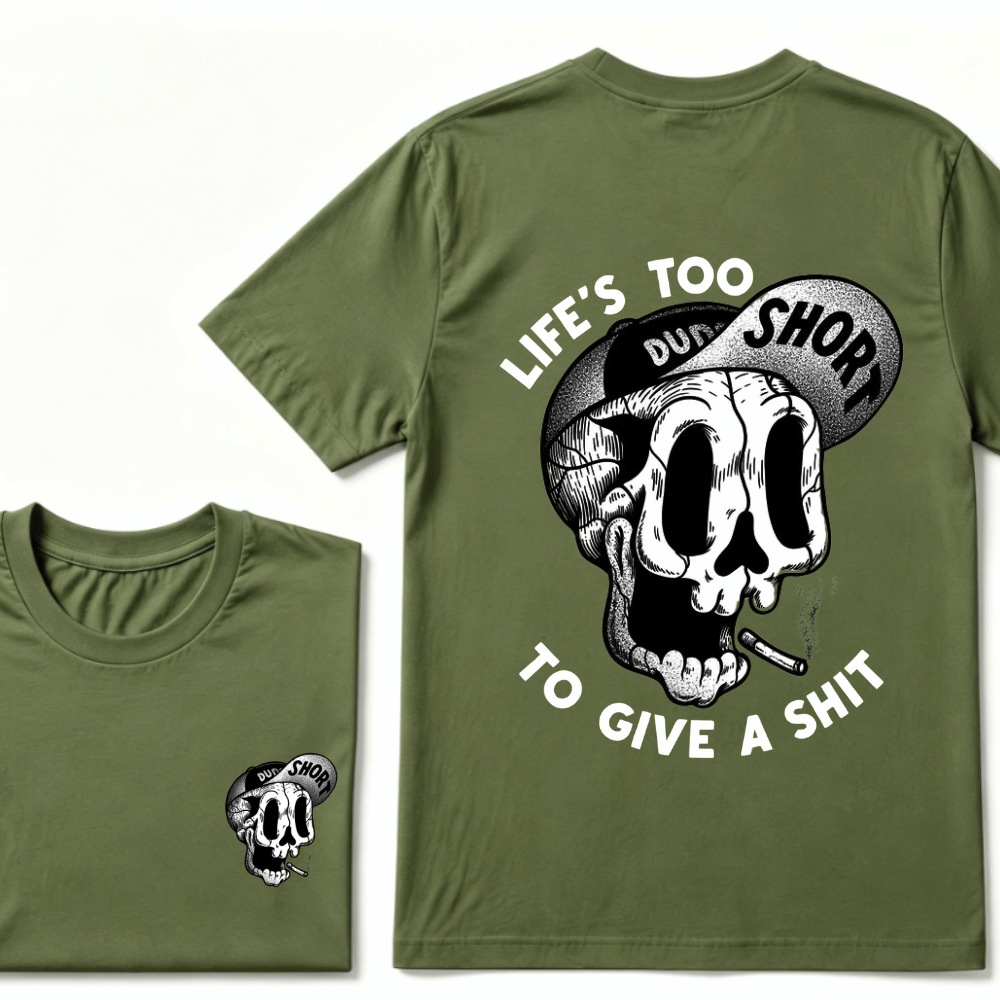 Life's Too Short To Give A Shyt Funny Skull Smoke Graphic Vintage T-Shirt