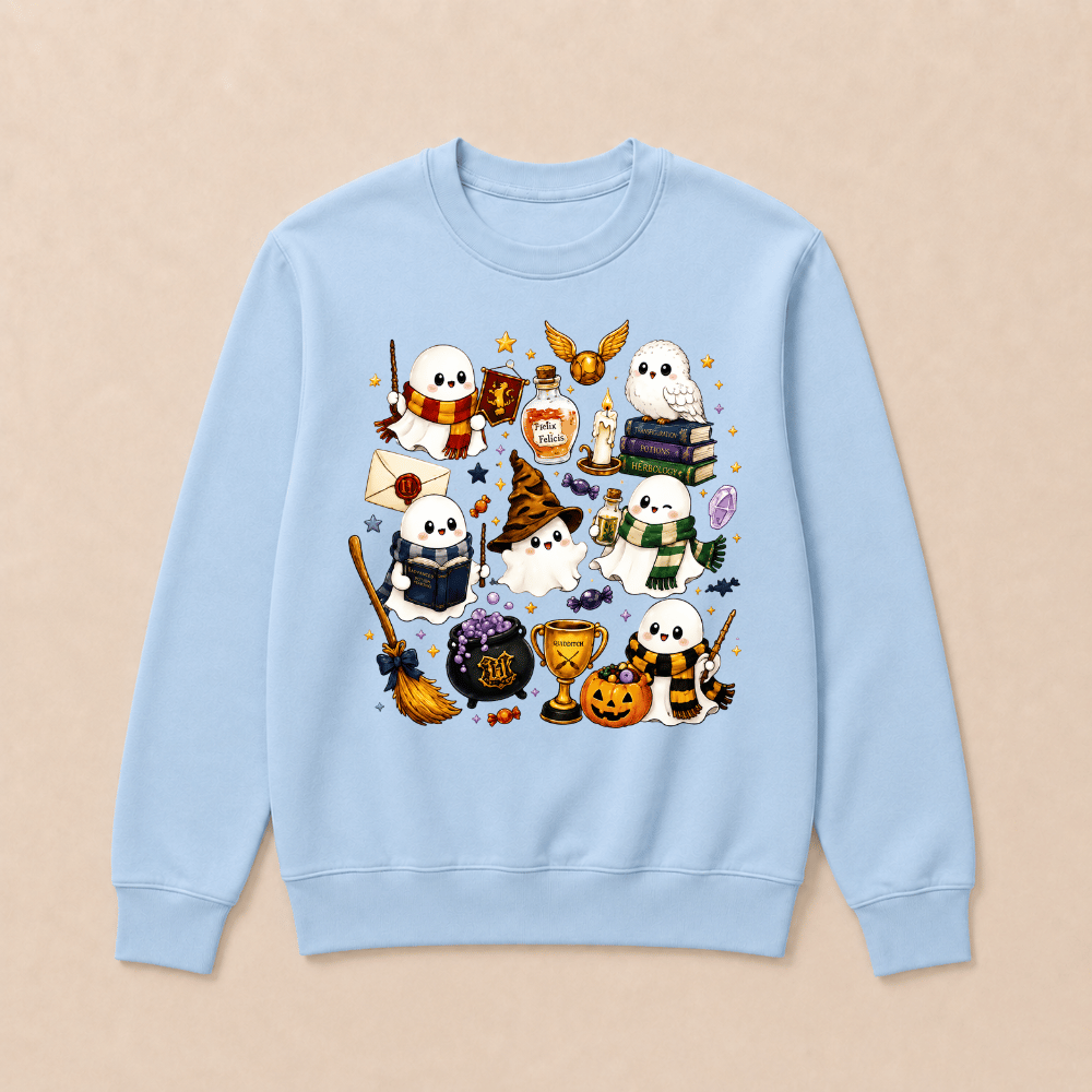 Halloween Cute Magical Ghost Long Sleeves, Cozy Halloween Party Sweatshirts