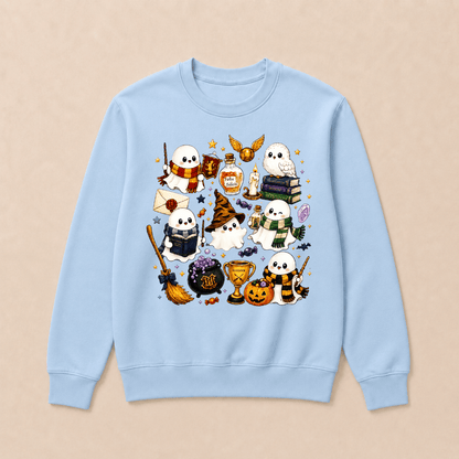 Halloween Cute Magical Ghost Long Sleeves, Cozy Halloween Party Sweatshirts