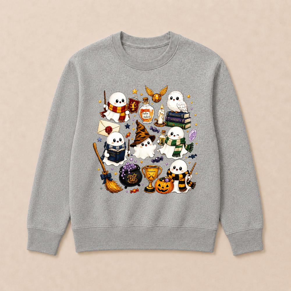 Halloween Cute Magical Ghost Long Sleeves, Cozy Halloween Party Sweatshirts