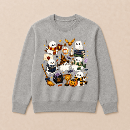Halloween Cute Magical Ghost Long Sleeves, Cozy Halloween Party Sweatshirts