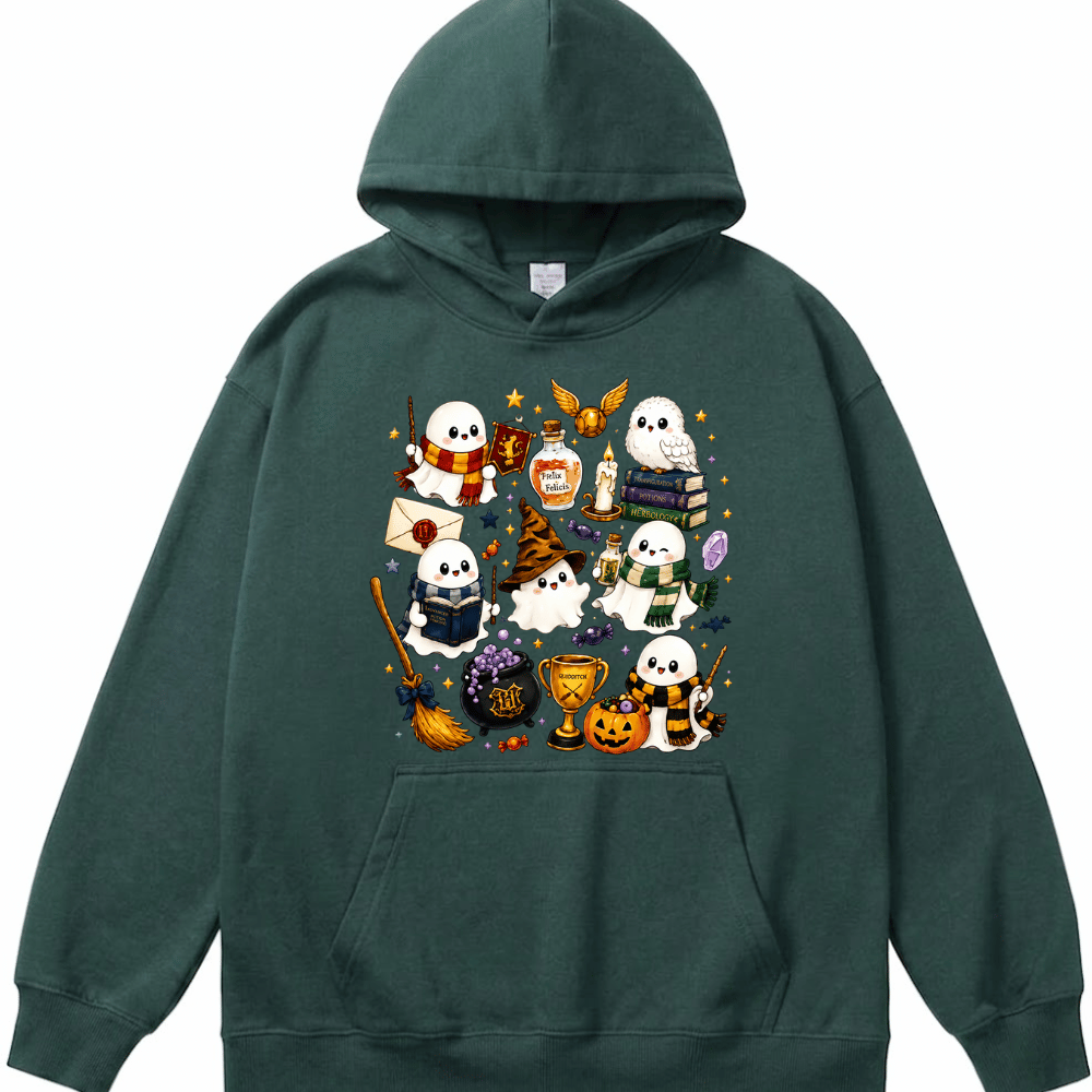 Halloween Cute Magical Ghost Hoodie, Cozy Halloween Party Hoodie