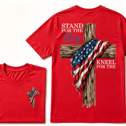 Stand For The Flag Kneel For The Cross Printed Casual T-Shirt