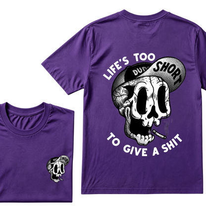 Life's Too Short To Give A Shyt Funny Skull Smoke Graphic Vintage T-Shirt
