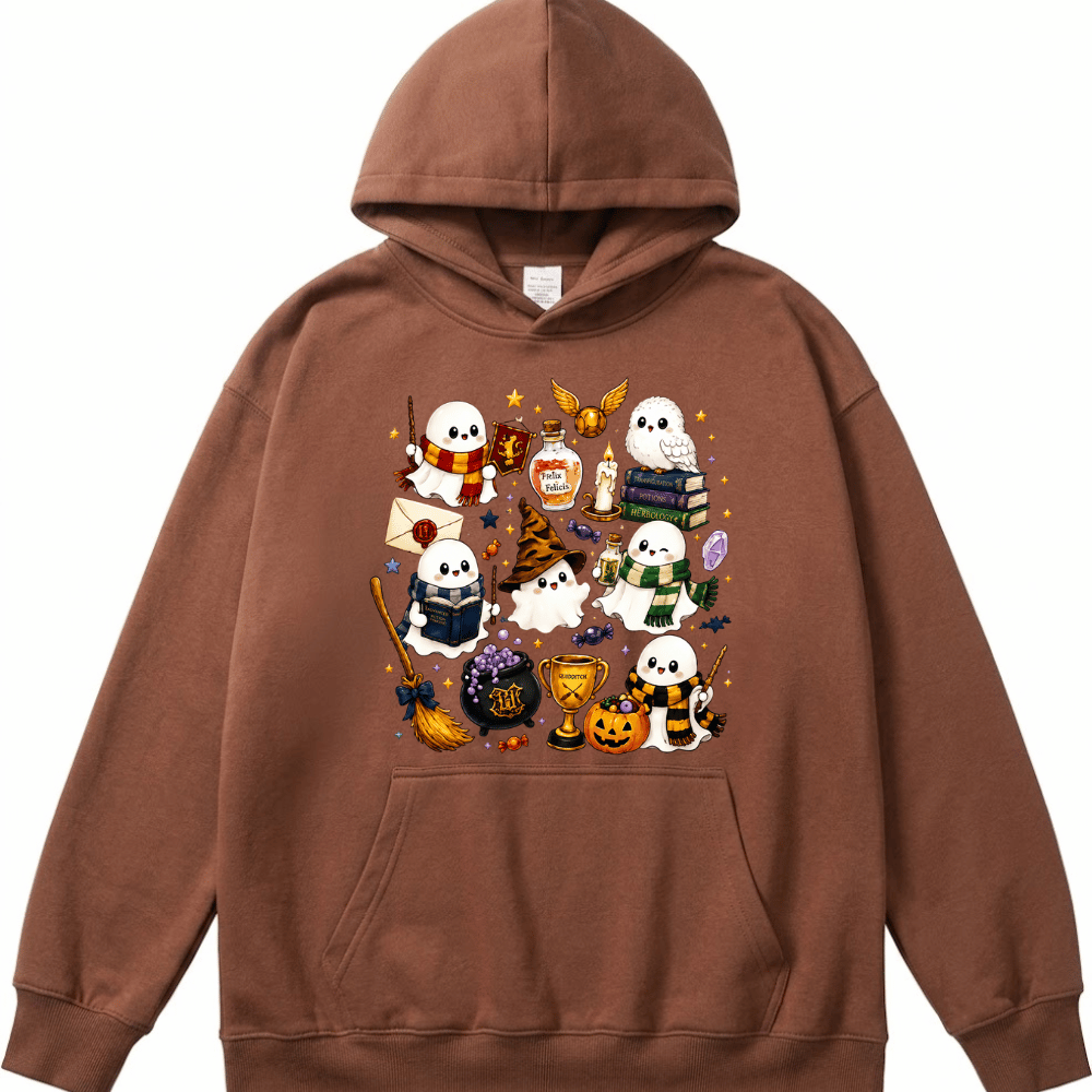 Halloween Cute Magical Ghost Hoodie, Cozy Halloween Party Hoodie