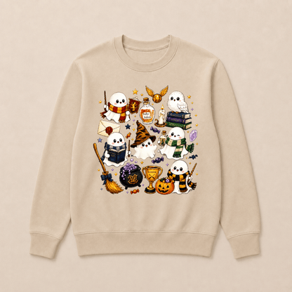 Halloween Cute Magical Ghost Long Sleeves, Cozy Halloween Party Sweatshirts