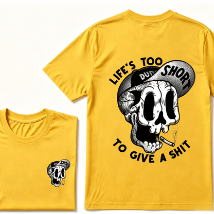 Life's Too Short To Give A Shyt Funny Skull Smoke Graphic Vintage T-Shirt
