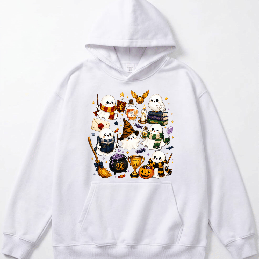 Halloween Cute Magical Ghost Hoodie, Cozy Halloween Party Hoodie
