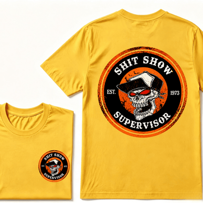 Custom Your Year Shit Show Supervisor EST.Year Skull Print T-Shirt