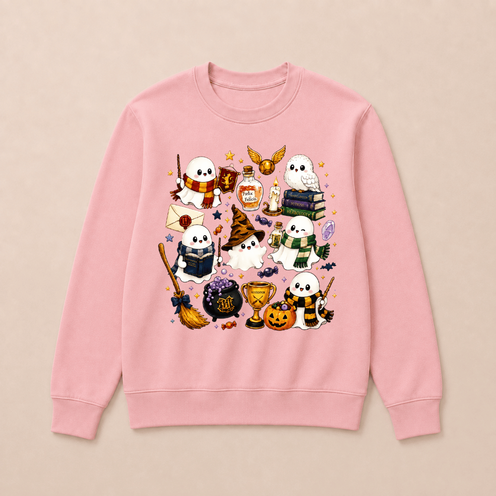 Halloween Cute Magical Ghost Long Sleeves, Cozy Halloween Party Sweatshirts