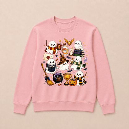 Halloween Cute Magical Ghost Long Sleeves, Cozy Halloween Party Sweatshirts