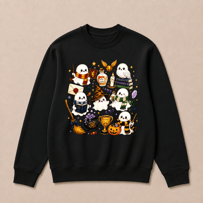 Halloween Cute Magical Ghost Long Sleeves, Cozy Halloween Party Sweatshirts