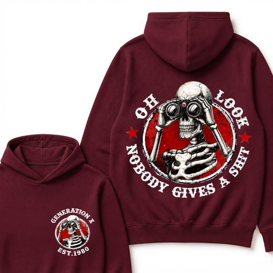 Generation X EST.Year Oh Look Nobody Gives A Shit Print Hoodie