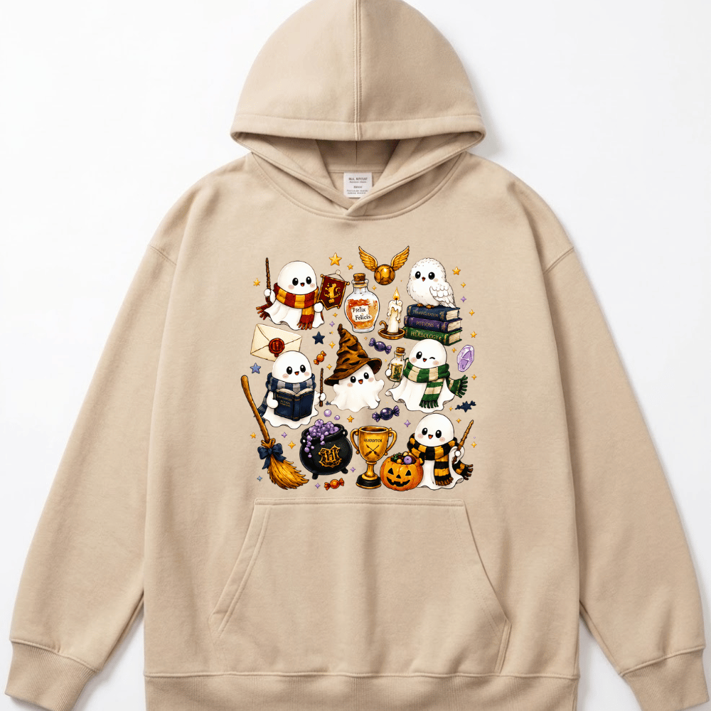 Halloween Cute Magical Ghost Hoodie, Cozy Halloween Party Hoodie