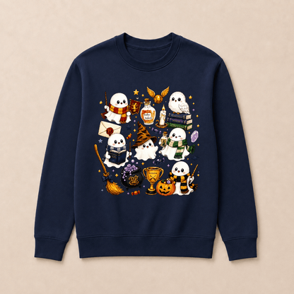 Halloween Cute Magical Ghost Long Sleeves, Cozy Halloween Party Sweatshirts