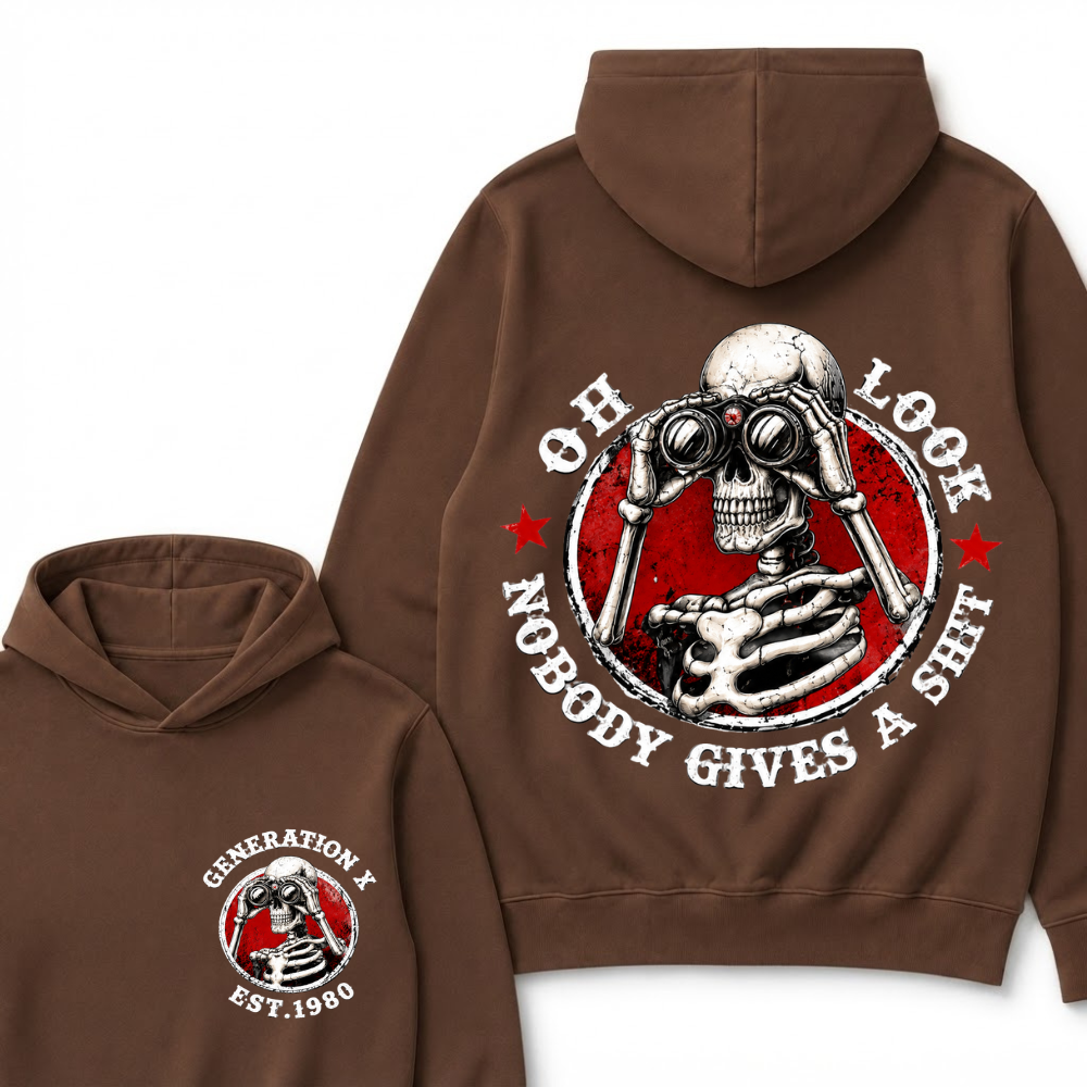 Generation X EST.Year Oh Look Nobody Gives A Shit Print Hoodie