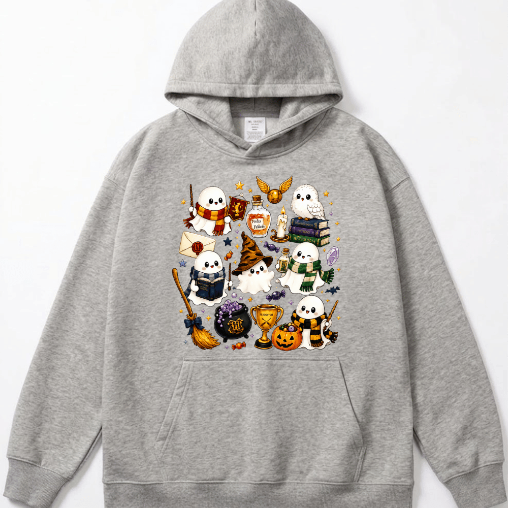 Halloween Cute Magical Ghost Hoodie, Cozy Halloween Party Hoodie