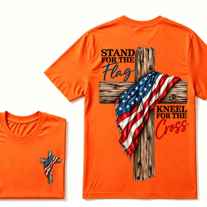Stand For The Flag Kneel For The Cross Printed Casual T-Shirt